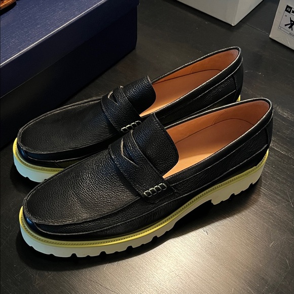 *NIB* Marc Nolan Adler Black Leather Penny Loafer with Neon Teim - Picture 1 of 8